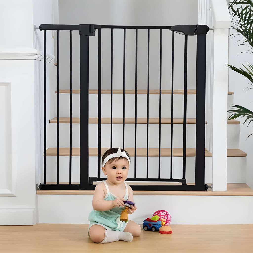 Biztonsági korlát 74-105 cm lépcsőkhöz és ajtókhoz fémből és fából fekete - Image 2