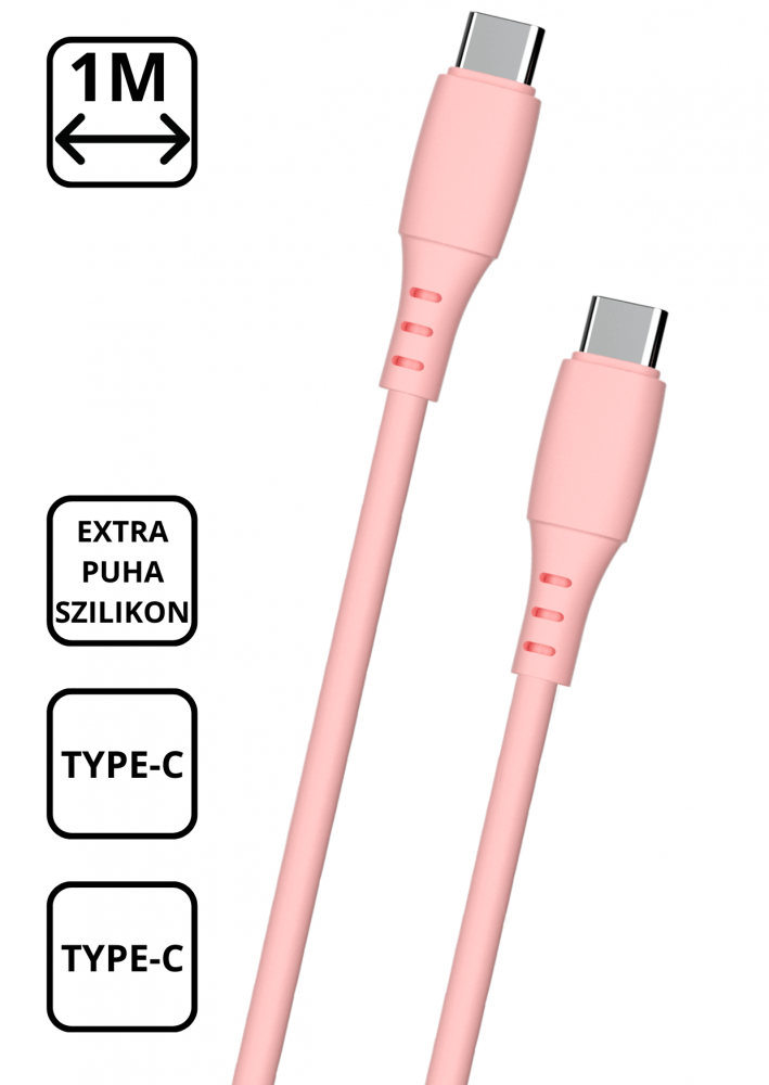 Extra puha szilikon adat és töltőkábel, Pink