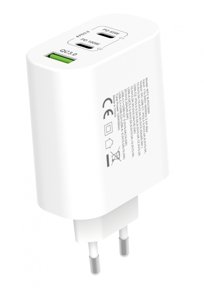 Hálózati gyorstöltő adapter 100W, Fehér - Image 3