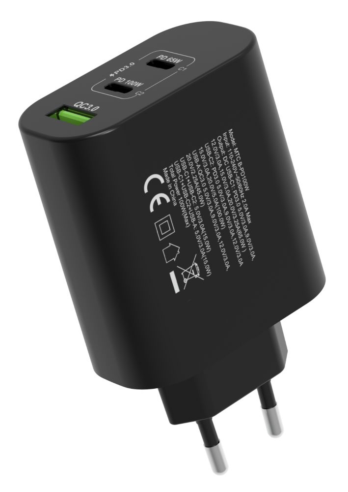 Hálózati gyorstöltő adapter 100W, Fekete - Image 3