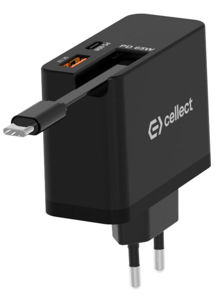 65W hálózati töltő beépített kábellel, Fekete - Image 3