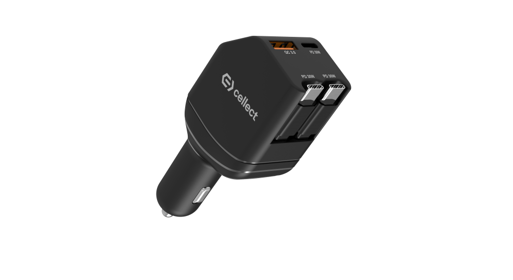 Autós töltő 2 db beépített kábellel gyorstöltéssel 90W,Fekete - Image 2