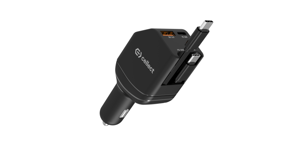 Autós töltő 2 db beépített kábellel gyorstöltéssel 90W,Fekete - Image 3