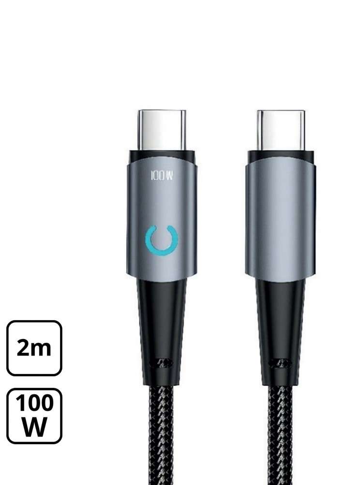 Szövet adatkábel 100W Type-C to Type-C 2m, Fekete