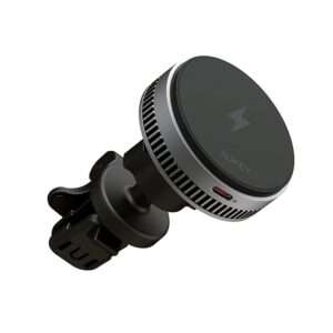 Aukey MagFusion Dash Pro Qi2 aktív hűtésű szellőzőrácsra rögzíthető, vezeték nélküli autós telefon töltő és tartó