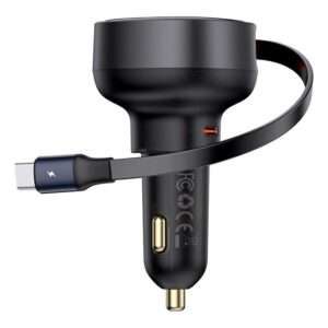 Baseus Enjoyment Pro autós gyorstöltő 60W, USB Type-C + USB Type-C automata behúzós kábel, fekete