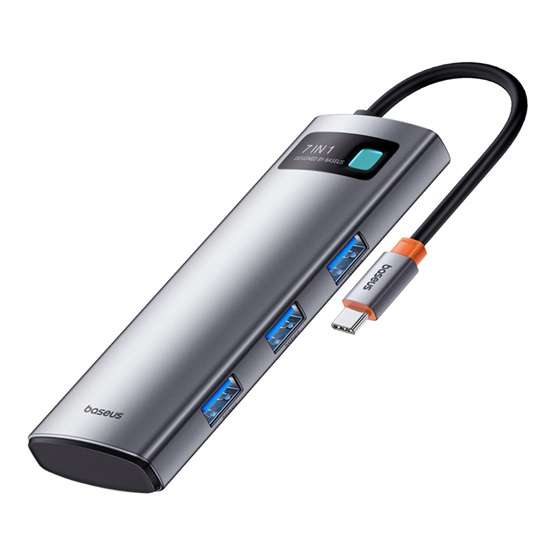 Baseus Metal Gleam 7-Port USB Type-C HUB dokkoló állomás, szürke - Image 3