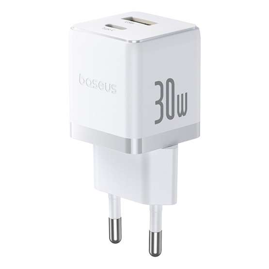 Baseus Palm hálózati gyorstöltő 30W, USB Type-C + USB Type-A, fehér