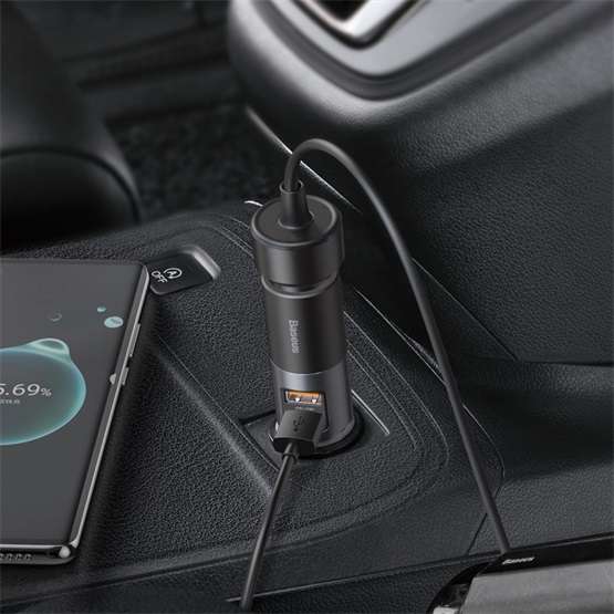 Baseus Share Together autós gyorstöltő, 60W, 2×USB Type-A + szivargyújtó kimenet, szürke - Image 3