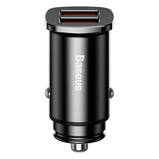 Baseus Square Metal autós gyorstöltő 30W, 2×USB Type-A, fekete