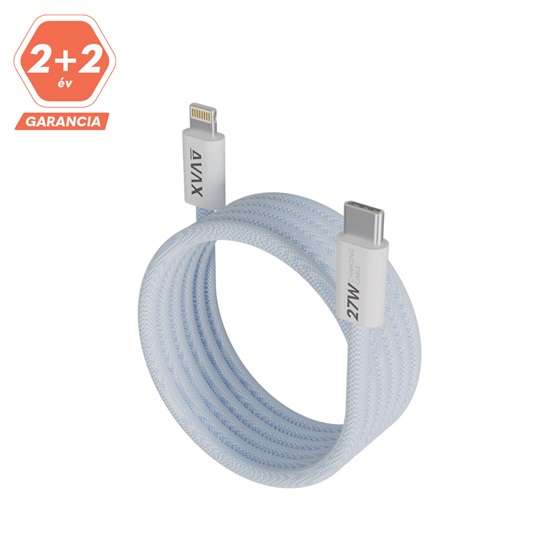 AVAX CB611LB MAGNETY 27W USB-C - LIGHTNING mágneses gyorstöltő kábel, fonott, világoskék - 1m - Image 2