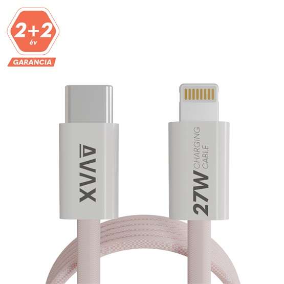 AVAX CB611P MAGNETY 27W USB-C - LIGHTNING mágneses gyorstöltő kábel, fonott, rózsaszín - 1m