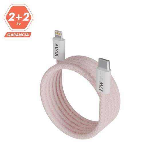 AVAX CB611P MAGNETY 27W USB-C - LIGHTNING mágneses gyorstöltő kábel, fonott, rózsaszín - 1m - Image 2