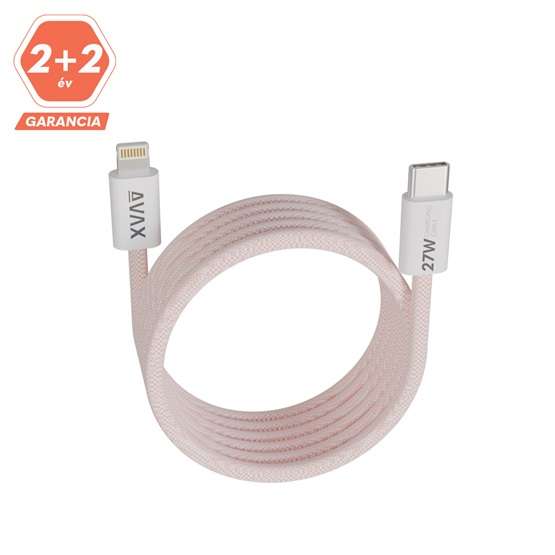 AVAX CB611P MAGNETY 27W USB-C - LIGHTNING mágneses gyorstöltő kábel, fonott, rózsaszín - 1m - Image 3