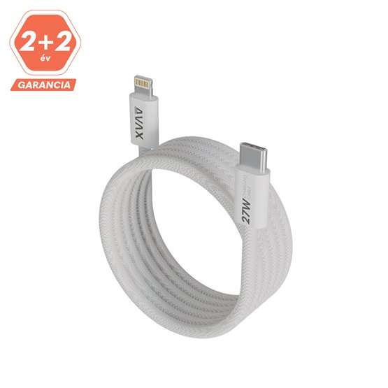 AVAX CB611W MAGNETY 27W USB-C - LIGHTNING mágneses gyorstöltő kábel, fonott, fehér - 1m - Image 2