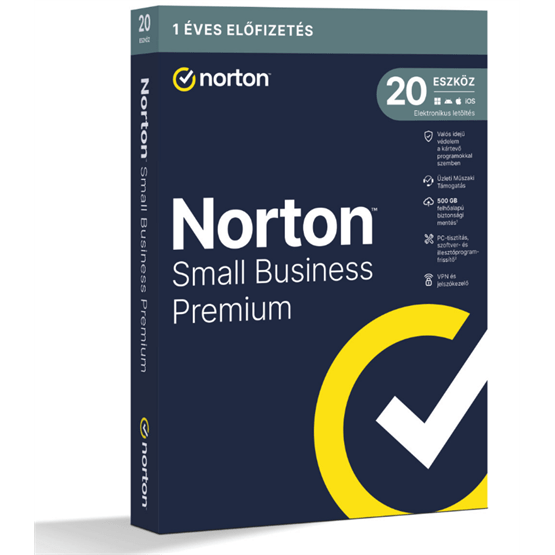 Norton Small Business Premium 2.0 - 21463570 - 500GB HU 1 felhasználó, 20 eszköz / 1 év, dobozos